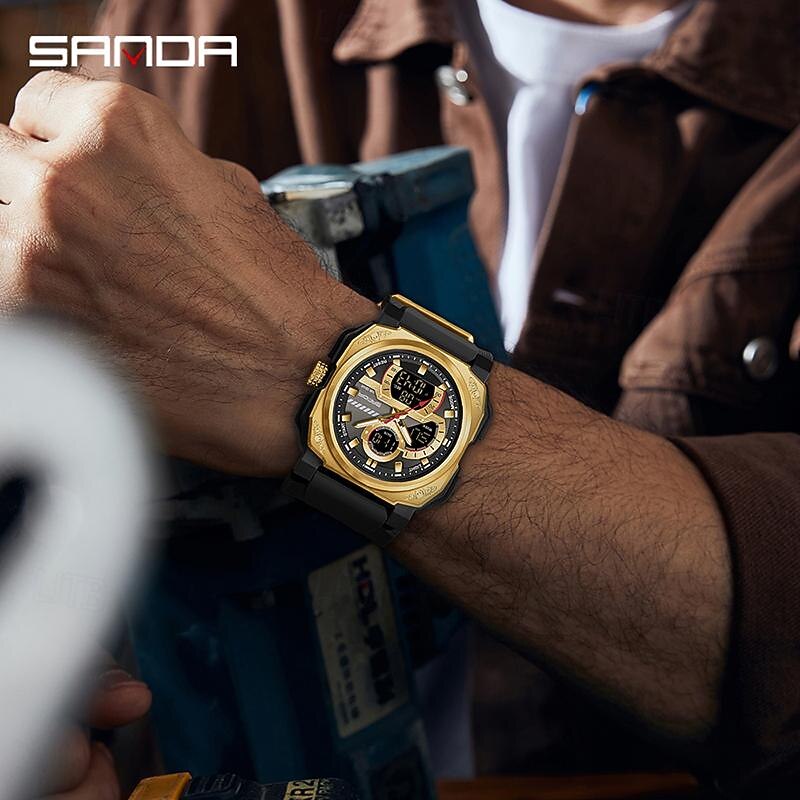 SANDA 3356 Men's Electronic Quartz Watch Multifunctional Waterproof Alarm Clock Calendar Student Fashion Square Sports Watches4