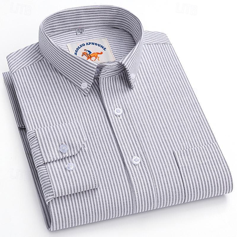 Men's Shirt Dress Shirt Button Up Shirt Stripes Wedding Party Pink Blue Light Grey Dark Gray Long Sleeve Lapel Spring &  Fall Clothing Apparel Front Pocket3