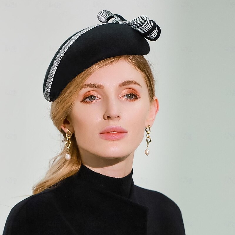 Hats 100% Wool Beret Hat Fedora Hat Saucer Hat Wedding Tea Party Elegant Wedding With Smooth Stripe Headpiece Headwear4