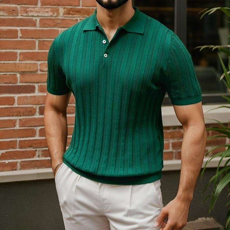 Men's Knit Polo Sweater Golf Shirt Casual Holiday Button Classic Short Sleeve Fashion Old Money Style Striped Button Front Summer Spring Fall White Navy Blue Green Knit Polo Sweater2