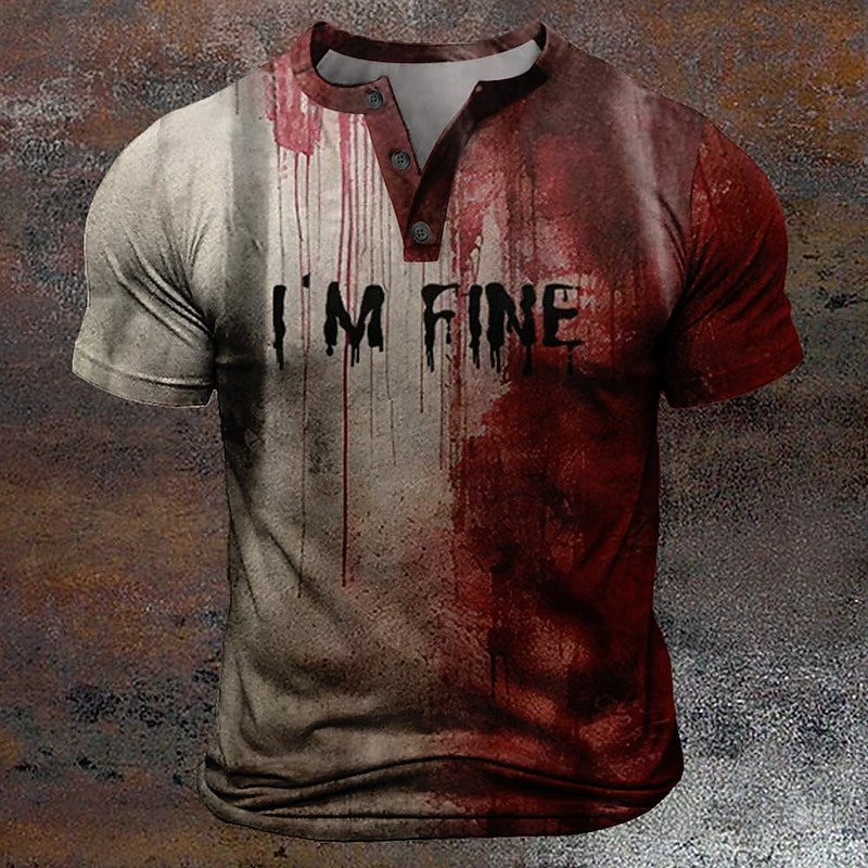 Halloween Men's Blood Splatter Blood stains Dark T Shirt Short Sleeve T shirt 3D Print Henley Collar Shirt Exaggerated Designer Carnival Party Street Brown Summer Spring Clothing Apparel S M L XL XXL