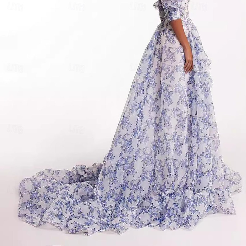 Women's Beach Dress Floral Print Asymmetrical Off Shoulder Lantern Sleeve Long Dress Maxi Dress Cute Stylish Wedding Valentine's Day Short Sleeve Summer Spring4