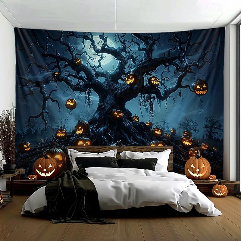 Halloween Decorations Hanging Tapestry Jack O Lantern Pumpkin Tree Wall Art Large Tapestry Mural Decor Photograph Backdrop Blanket Curtain Home Bedroom Living Room3