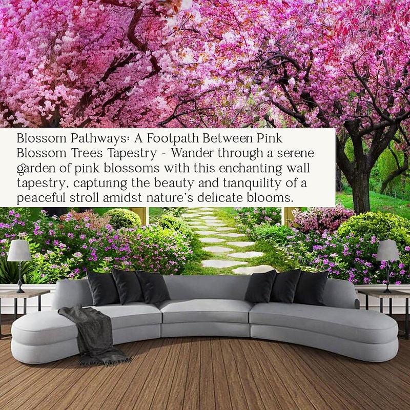 Valentine's Day Wall Tapestry Art Decor Blanket Curtain Picnic Tablecloth Hanging Home Bedroom Living Room Dorm Decoration Nature Landscape Garden Tree Flower Blossom Pathway2