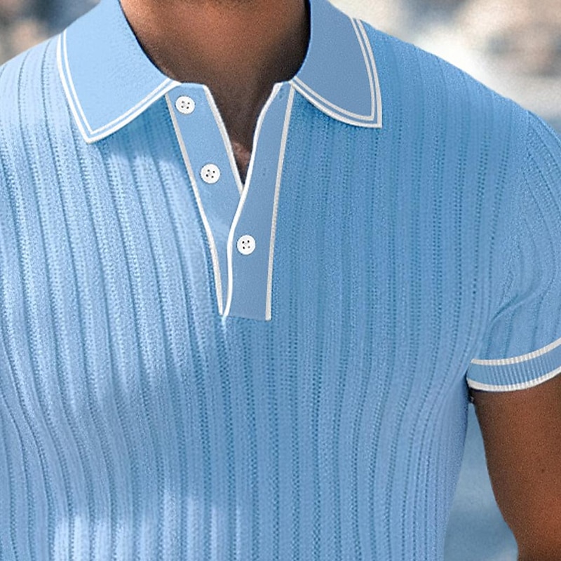 Men's Polo Shirts Muscle Shirt Work Casual Lapel Ribbed Polo Collar Short Sleeve Basic Modern Color Block Patchwork Pocket Spring & Summer Slim Fit Light Blue White Burgundy Navy Blue Gray Polo Shirts2