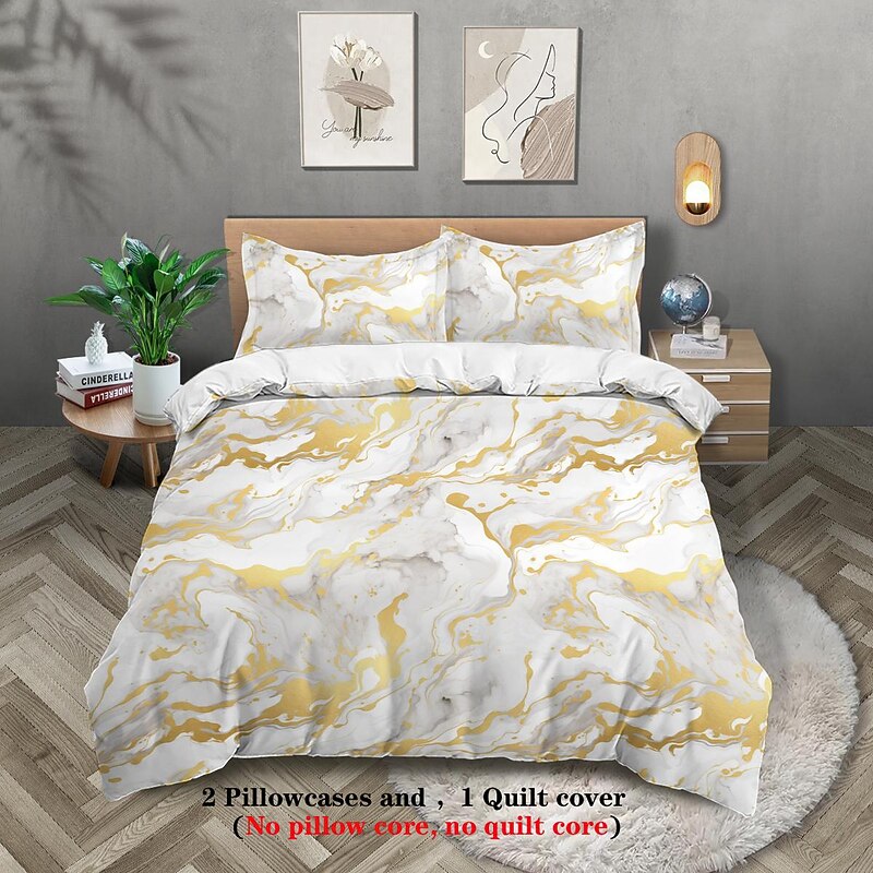 Abstract Marble Textured Duvet Cover Set - Includes Duvet Cover and Pillowcases - Elegant and Modern Design - Soft and Comfortable Fabric - Perfect for Adding a Touch of Luxury to Your Bedroom Decor - Easy to Clean and Maintain3