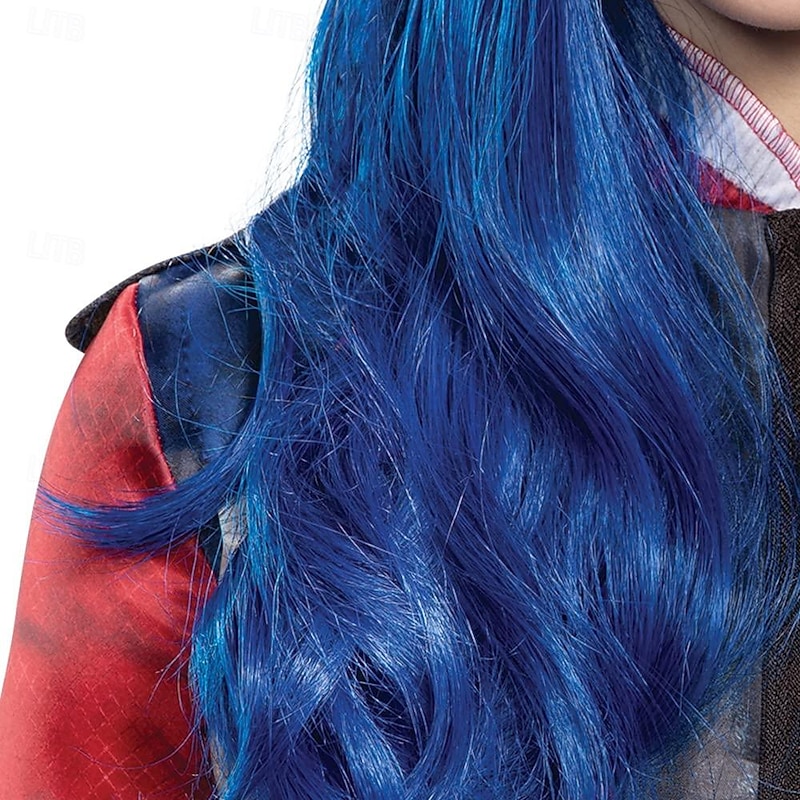 Synthetic Wig Descendants 3 Evie Wavy Asymmetrical Wig Short Blue Synthetic Hair Girls' Halloween Cosplay Party Wigs3
