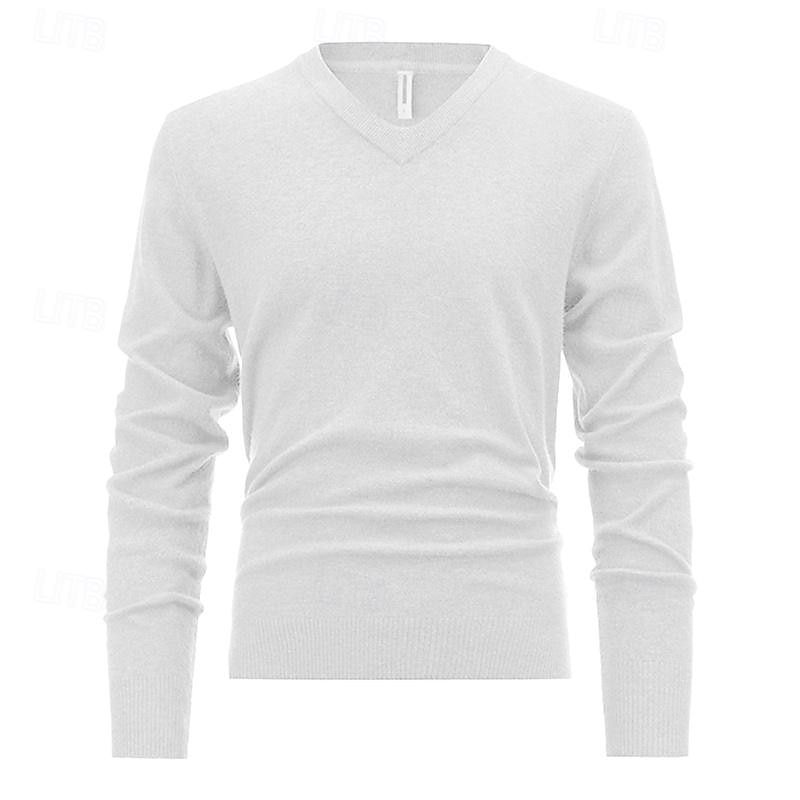 Men's Pullover Sweater Jumper Knit Sweater Ribbed Knit Regular Knitted Plain V Neck Fashion Basic Daily Wear Date Clothing Apparel Fall & Winter Black White S M L4