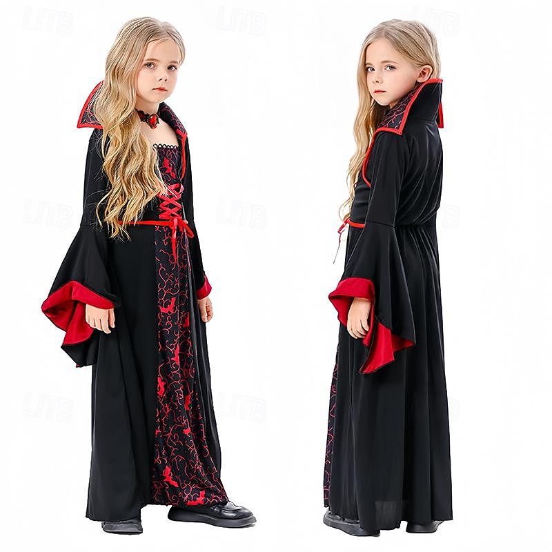 Vampire Halloween Cape Cosplay Costume Hooded Cloak Scary Costume Kid's Girls' Carnival Masquerade Performance Halloween Masquerade Easy Halloween Costumes Dress Up2