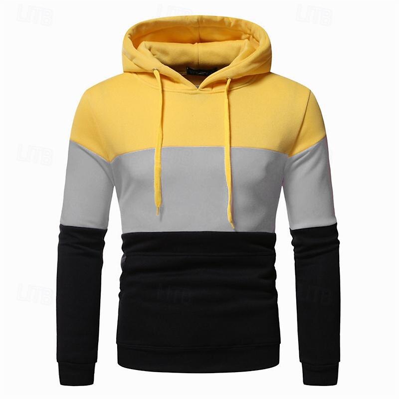 Men's Hoodie Yellow Army Green Red Gray Hooded Color Block Patchwork Sports & Outdoor Daily Holiday Streetwear Basic Casual Spring &  Fall Clothing Apparel Hoodies Sweatshirts2