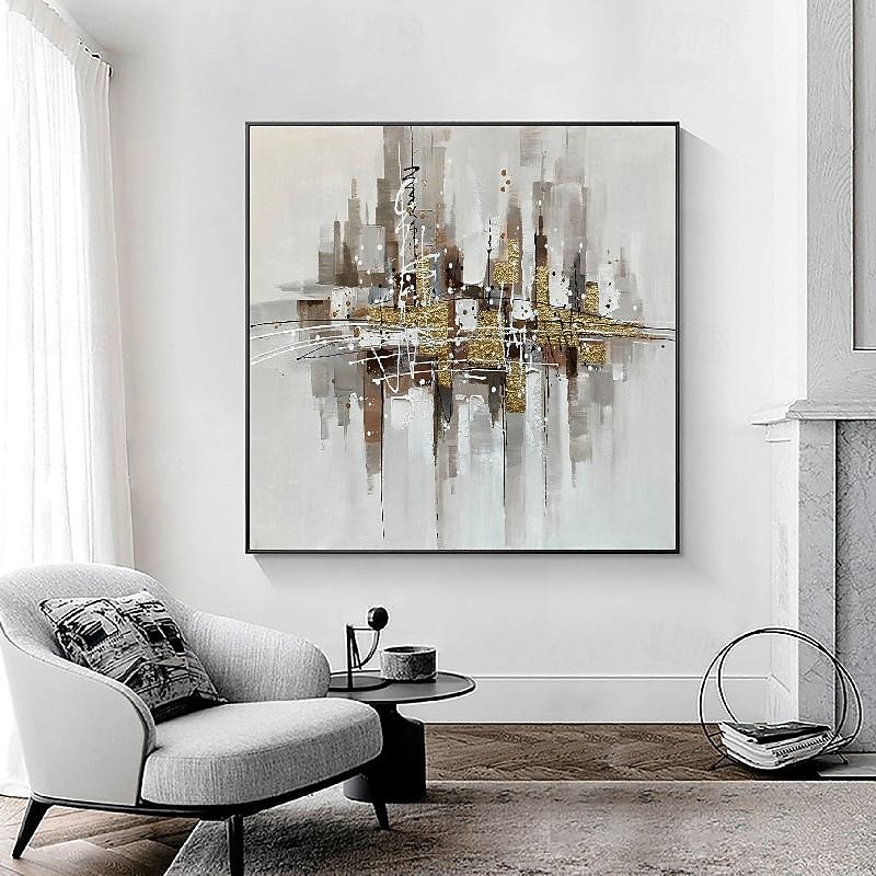 Oversized city Painting handmade Gray Abstract Painting Black And Golden Canvas Art Modern Painting Large Artwork Abstract gold painting for Wall Art Living Room Art