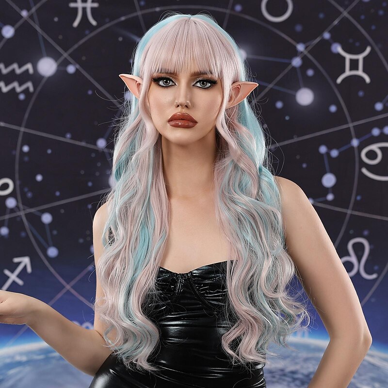 Synthetic Wig Curly Deep Curly Middle Part Layered Haircut Machine Made Wig 26 inch Pink / Purple Synthetic Hair Women's Cosplay Party Fashion Natural Black Halloween Wigs2