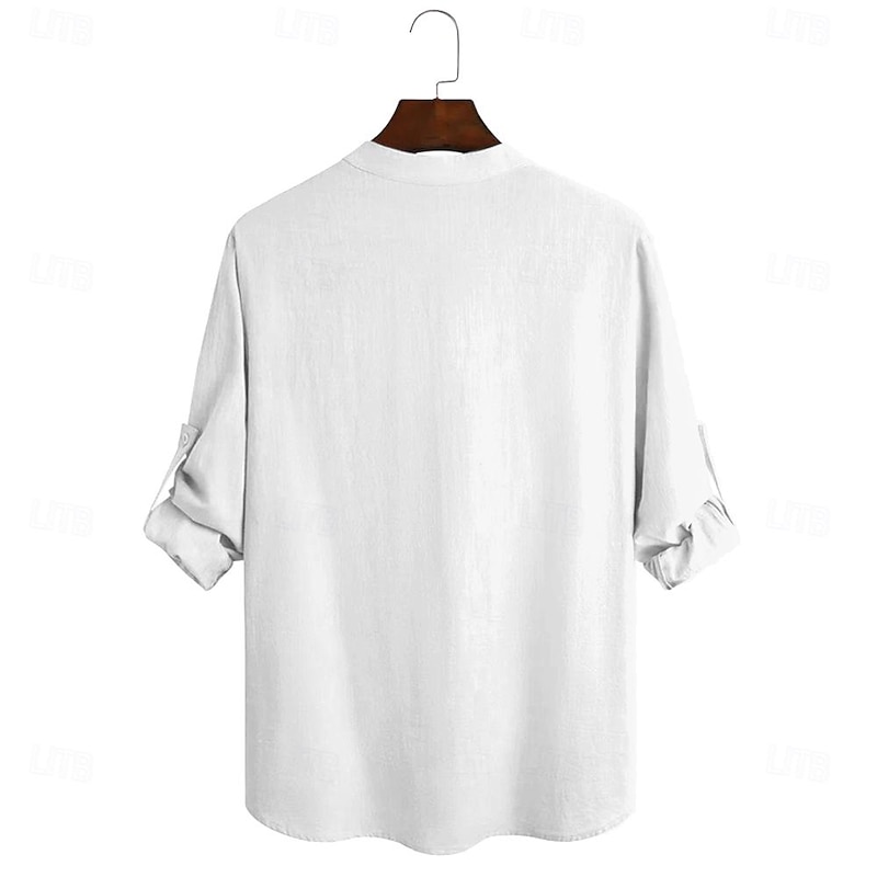 Men's Shirt Button Up Shirt Henley Shirt Long Sleeve Tribal Fashion Casual Vacation Causal Casual Summer Spring &  Fall Mandarin Collar Band Collar Buttons Print White Blue Green2