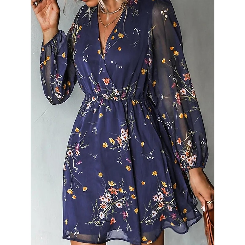 Women's Casual Dress Formal Dress Floral Print V Neck Mini Dress Stylish Casual Daily Date Long Sleeve Summer 12