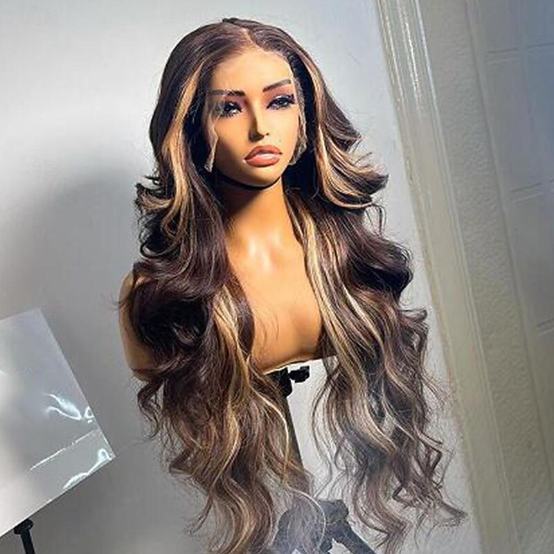 Remy Human Hair 13x4 Lace Front Wig Free Part Brazilian Hair Wavy Multi-color Wig 130% 150% Density Ombre Hair Highlighted / Balayage Hair Glueless Pre-Plucked For Women Long Human Hair Lace Wig3