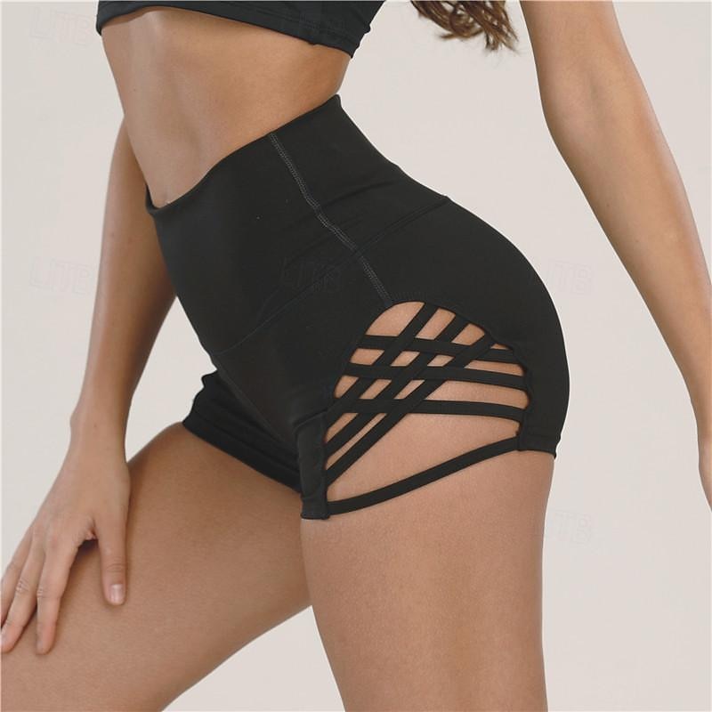 Women's Gym Shorts Yoga Shorts Workout Shorts Cut Out High Waist Pilates Gym Workout Workout Shorts Solid Color Black Burgundy Dark Blue Sports Activewear Stretchy Slim4