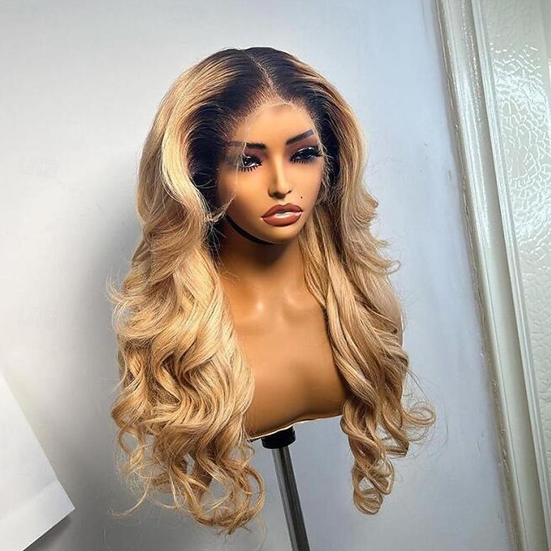 Unprocessed Virgin Hair 13x4 Lace Front Wig Middle Part Brazilian Hair Wavy Blonde Wig 130% 150% Density Ombre Hair Natural Hairline Glueless Pre-Plucked For Women Long Human Hair Lace Wig3