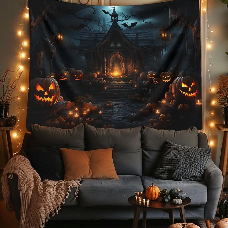Halloween Decorations Hanging Tapestry Evil Pumpkins Jack O Lantern Wall Art Large Tapestry Mural Decor Photograph Backdrop Blanket Curtain Home Bedroom Living Room4
