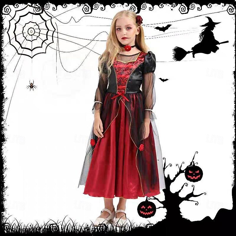 Vampire Halloween Dress Cosplay Costume Scary Costume Kid's Girls' Carnival Masquerade Performance Halloween Masquerade Easy Halloween Costumes Dress Up