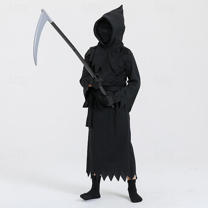 Skeleton Skull Ghost Grim Reaper Halloween Cape Cosplay Costume Hooded Cloak Scary Costume Kid's Boys' Carnival Masquerade Mardi Gras Performance Halloween Masquerade Easy Halloween Costumes Dress Up3