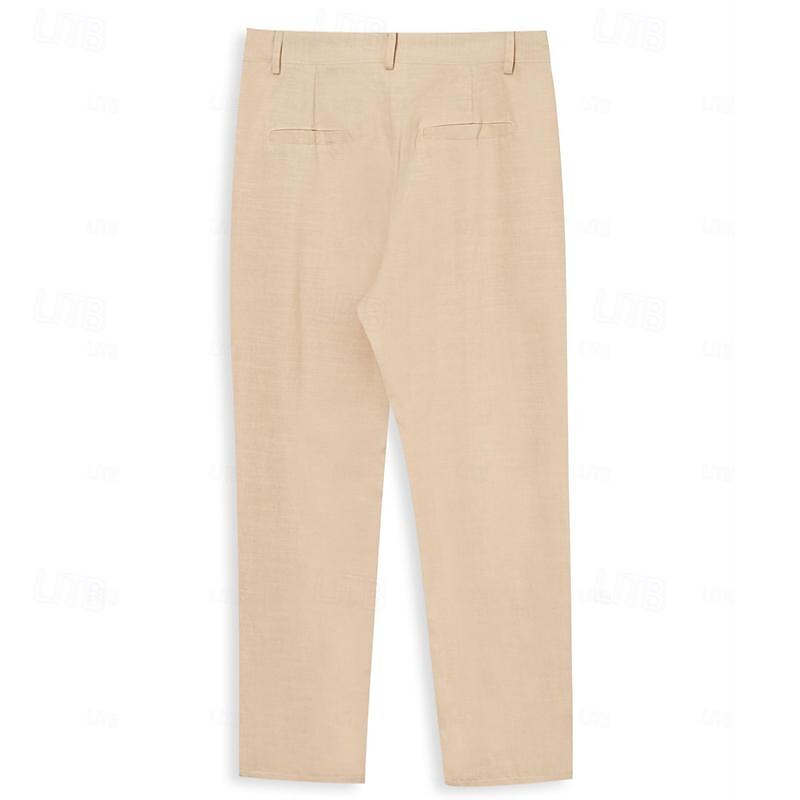 Men's Linen Pants Trousers Summer Pants Beach Pants Drawstring Front Pocket Plain Comfort Breathable Casual Daily Holiday Fashion Basic Black White4