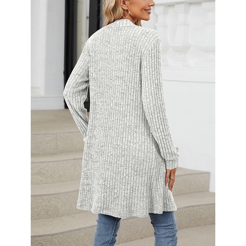 Women's Cardigan Open Front Knit Pocket Spring Fall Regular Daily Daily Long Sleeve Solid Color3