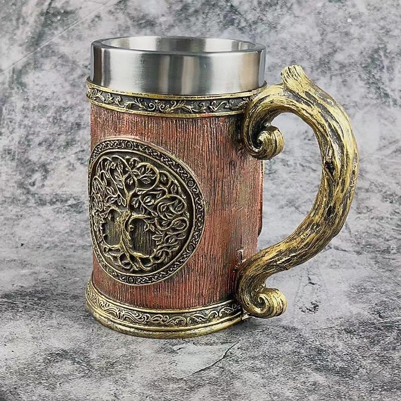1pc, Vintage Medieval Handle Beer Mug, 600ml/20.29oz Large Capacity Stainless Steel Mug, Vintage Creative Water Cup, Summer Beverage Cup, Coffee Cup4