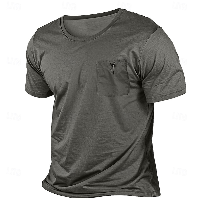 Men's Short Sleeve Shirt Oversized Shirt Tee Top Short Sleeve Crew Neck Summer Solid Color Daily Street Style Pocket Elastic Drawstring Design Outdoor Street Causal Dark Grey Green Navy Blue Top Tee