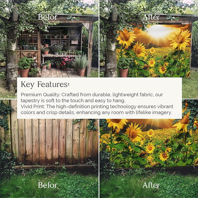 Sunflowers Hanging Tapestry Wall Art Large Tapestry Mural Decor Photograph Backdrop Blanket Curtain Home Bedroom Living Room Decoration4