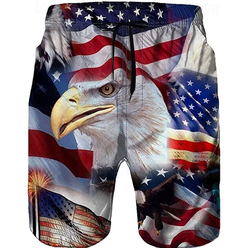 Men's Print Eagle Swim Trunks Swim Shorts Board Shorts Mid Waist Casual Shorts Holiday Mesh Drawstring with Mesh lining Designer Clothing Apparel