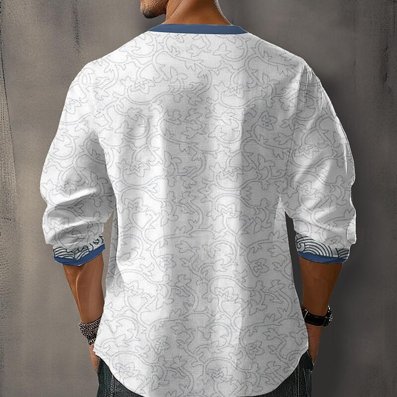 Men's Pattern Ethnic Shirt Button Up Shirt Long Sleeve Casual Tribal Daily Holiday Summer Spring Fall Stand Collar Print Red Blue Green2