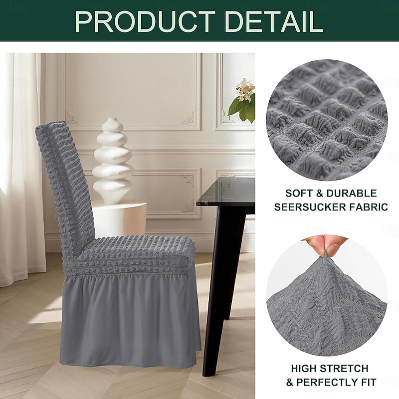 Dining Chair Covers  Universal Stretch Dining Room Chair Covers with Skirt, Removable Parsons Chair Slipcover for Kitchen Wedding Party Banquet3