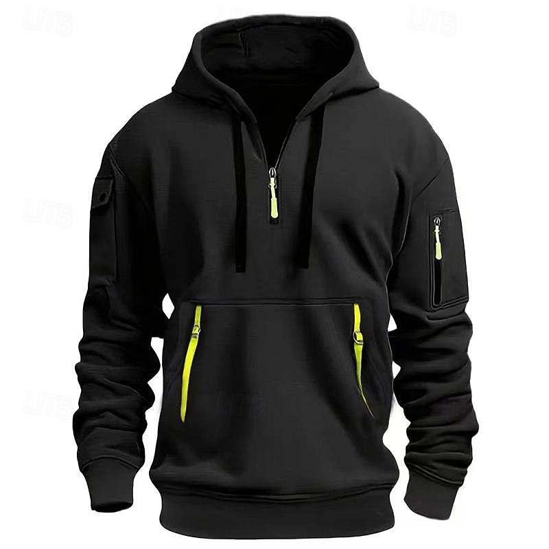 Men's Hoodie Quarter Zip Hoodie Tactical Black White Burgundy Navy Blue Royal Blue Hooded Plain Pocket Sports & Outdoor Daily Holiday Polyester Streetwear Cool Casual Spring &  Fall Clothing Apparel2