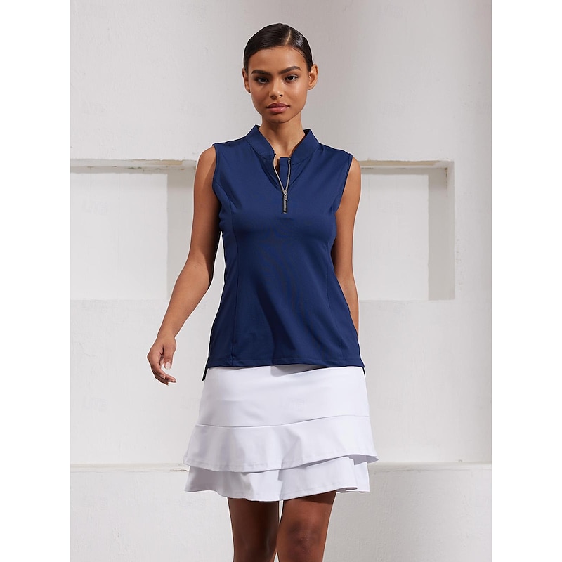 Women's Golf Polo Shirt Navy Rose Red Sleeveless Top Ladies Golf Attire Clothes Outfits Wear Apparel2