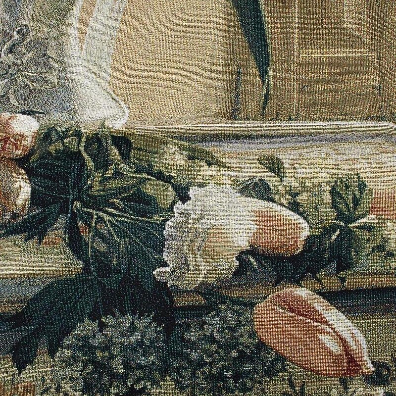 Jacquard Woven Tapestry Gobelin Aubusson Wall Art Hanging Large Tapestry Reproduction Loom Cotton Weave Tulips in a Vase Belgian Tapestry (without tassels and rod)4