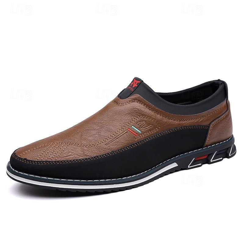 Men's Casual Slip-On Loafers - Brown and Black Breathable Leather Shoes for Everyday Wear3
