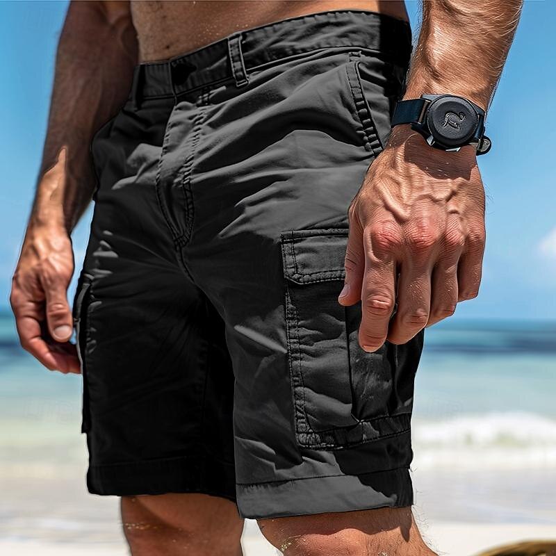 Men's Cargo Shorts Shorts Bermuda shorts Casual Shorts Multi Pocket Straight Leg Plain Comfort Soft Knee Length Casual Holiday Beach Fashion Streetwear Black Green Micro-elastic4