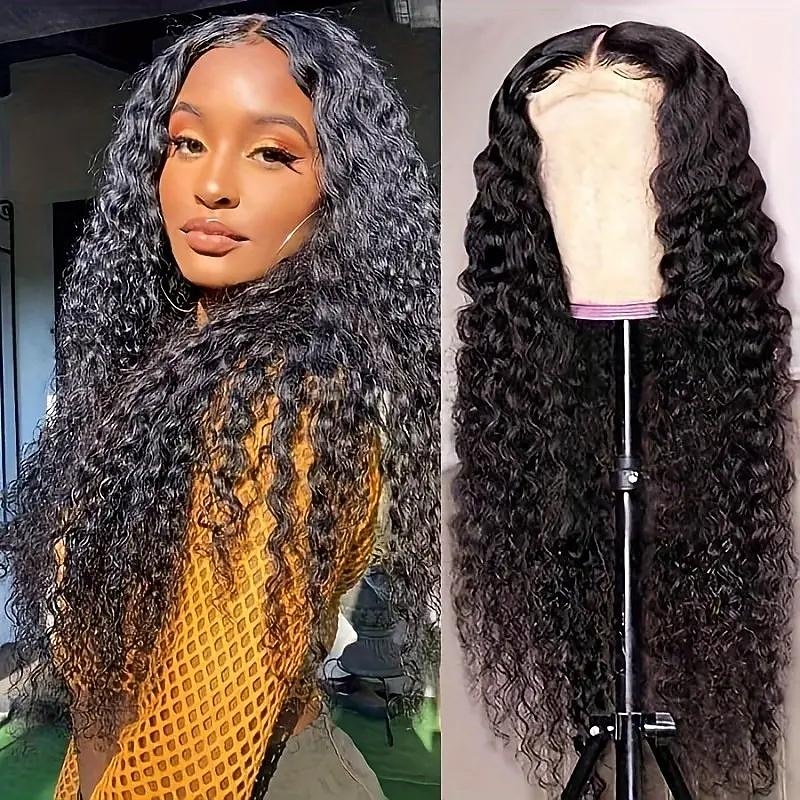 Natural Color Transparent Human Hair Lace Wig  6x6  Curly Wave 180% Density For Black Women3