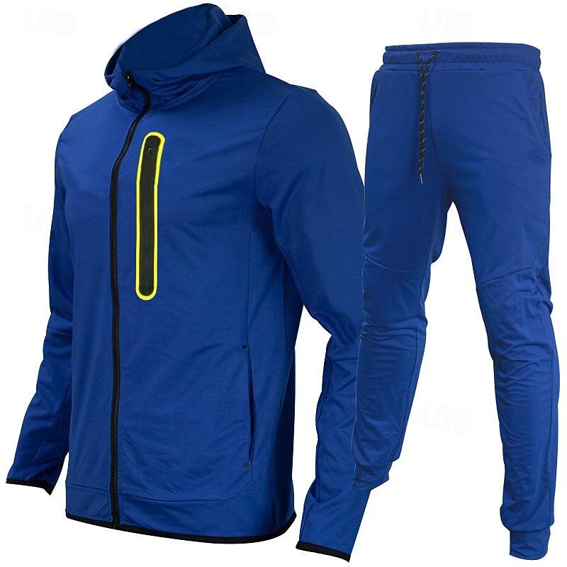 Men's Tracksuit Jogging Suit Drawstring Pocket Color Block Jacket and Sweatpants Athletic Clothing Set Spring Blue and White Red black Gym Workout Jogging Running Soft Breathable Long Sleeve Sport2