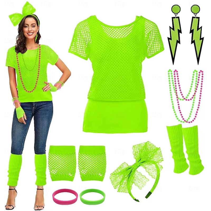 Retro Vintage 1980s Workout Accesories Set Fishnet Shirt Fancy Dress Women's Masquerade Party Casual Daily Pride Parade Adults' Top Gloves More Accessories All Seasons