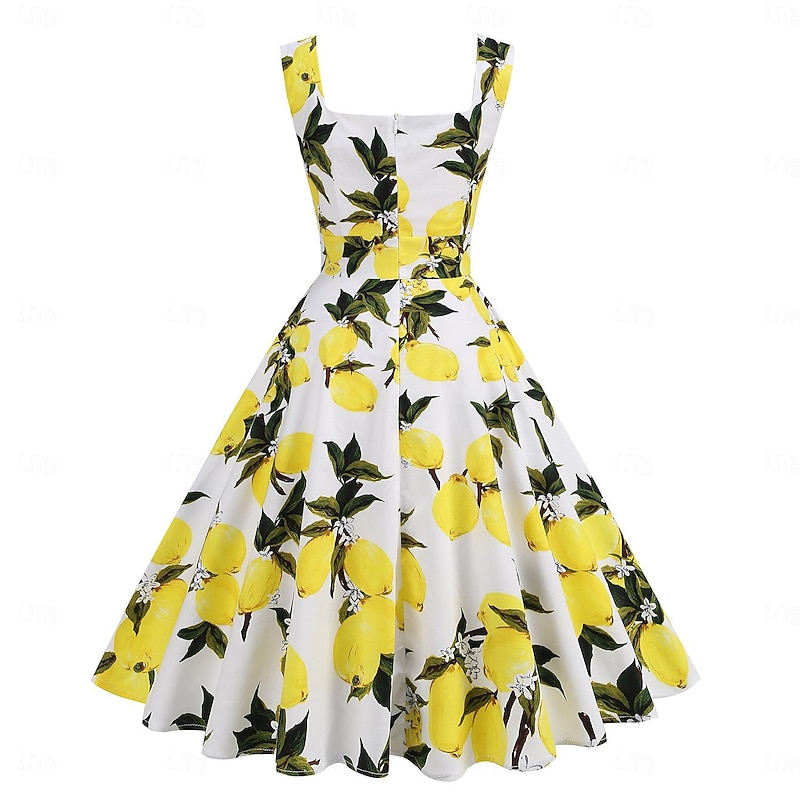 Retro Vintage 1950s Rockabilly Knee Length Dress A-Line Dress Swing Dress Floral Fruit A-Line Fancy Dress Women's Carnival Masquerade Vacation Casual Daily Retro Theme Party Adults' Dress Spring3