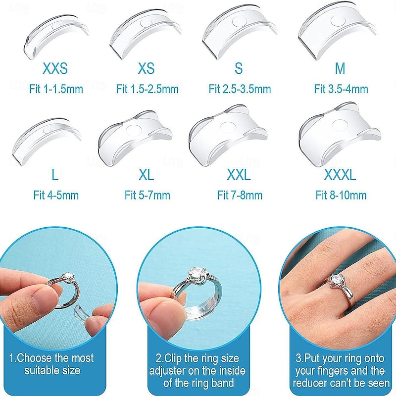 8pcs Ring Re-sizer Kit - Adjustable Ring Sizer Set with Transparent Color - Fits 1-10mm Bands - Comfortable TPU Material for Men & Women3