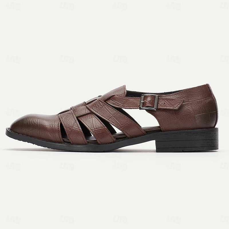 Men's Brown Leather Fisherman Sandals - Comfortable Casual Summer Shoes with Buckle Strap4
