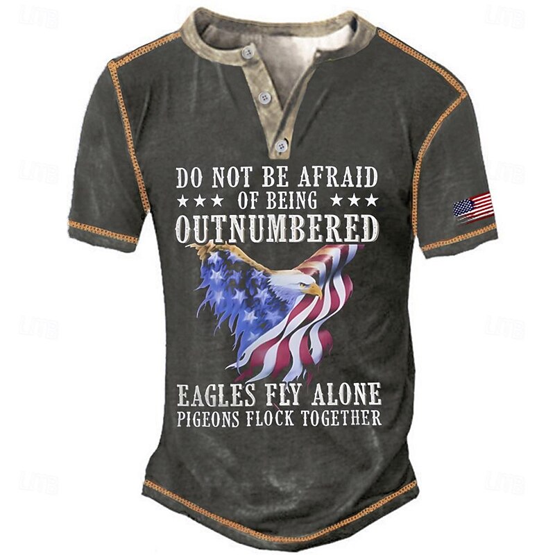Men's American US Flag Eagle T Shirt Henley Shirt Short Sleeve 3D Print Designer Retro Vintage Street Casual Daily Summer Spring Royal Blue Blue Gray Henley Henley T-Shirt2