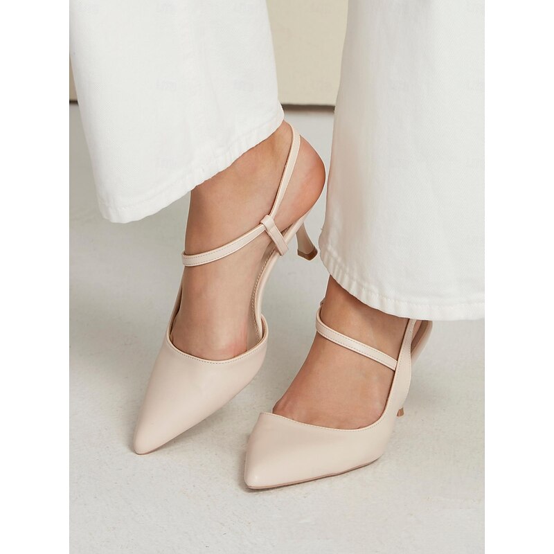 Women's Elegant Nude Kitten Heel Slingback Pumps – Pointed Toe Comfortable Dress Shoes3