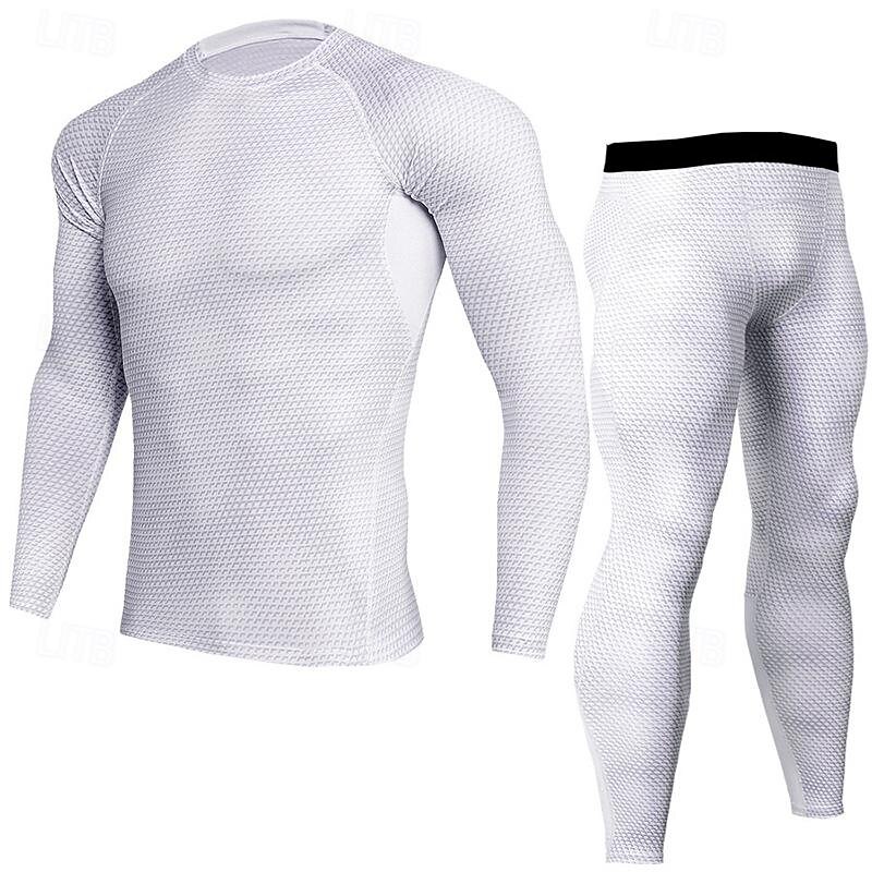 Men's Compression Shirt Gymnastics Suits Compression Set 2 Piece Elastic Waistband Snakeskin Compression Shirt and Pants Fall Dark Grey Black Spandex Gym Workout Jogging Running Soft Breathable Long4