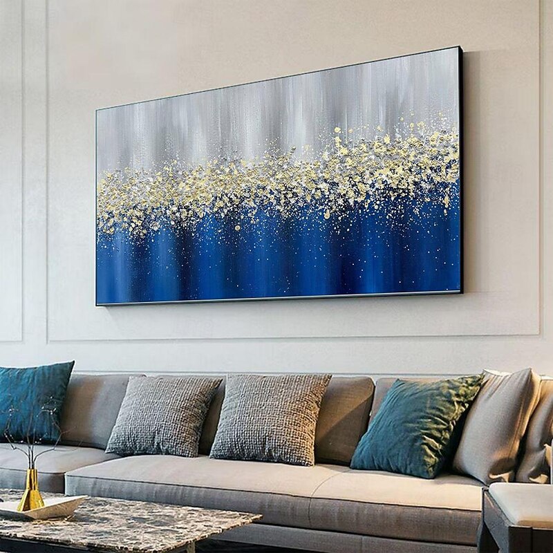 Handmade Oil Painting Canvas Wall Art Decoration Modern Abstract Texture  Blue Gold for Living Room Home Decor Rolled Frameless Unstretched Painting2