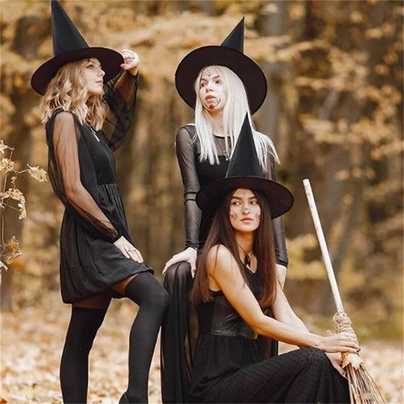 Halloween Witch Hat - Black Polyester Taffeta, 38x36CM Magical Costume Prop for Makeup and Dress-Up3