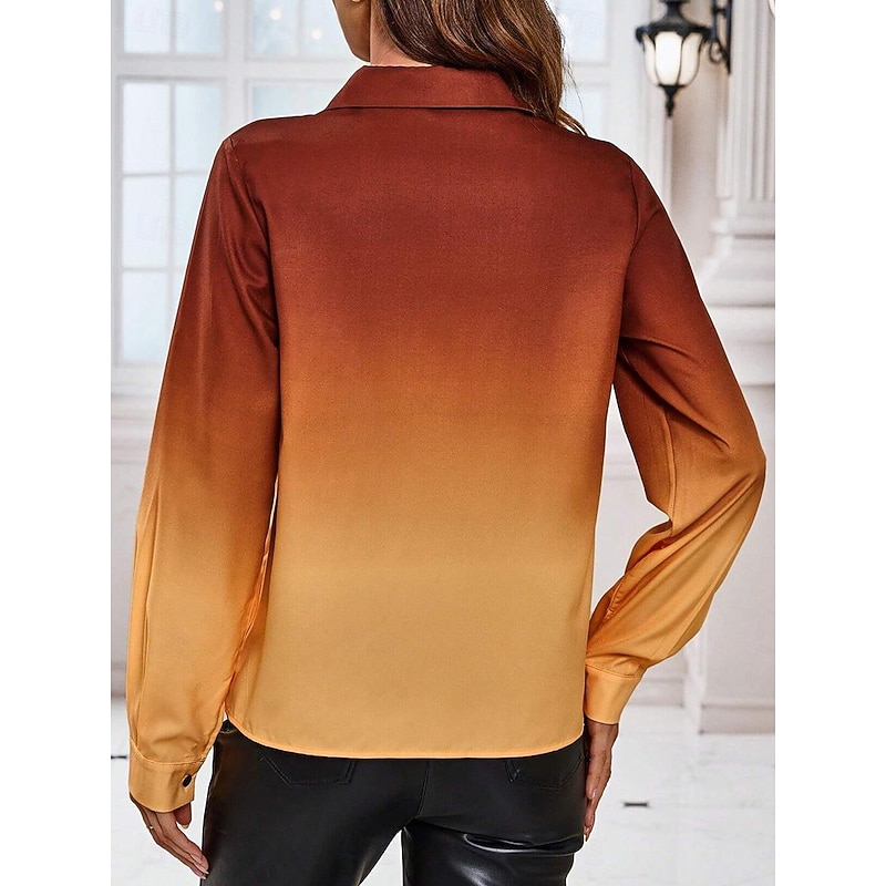 Women's Shirt Long Sleeve Button Down Blouse Stylish Modern Buttons Print Regular Tops Shirt Collar Work Daily Maroon Spring Fall2