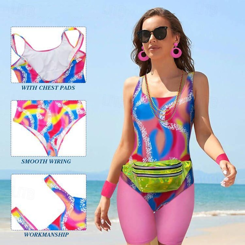 Retro Vintage 1980s Workout Outfits Leggings Accesories Set Fancy Dress Women's Masquerade Party Casual Daily Pride Parade Adults' Top Pants Bag All Seasons2